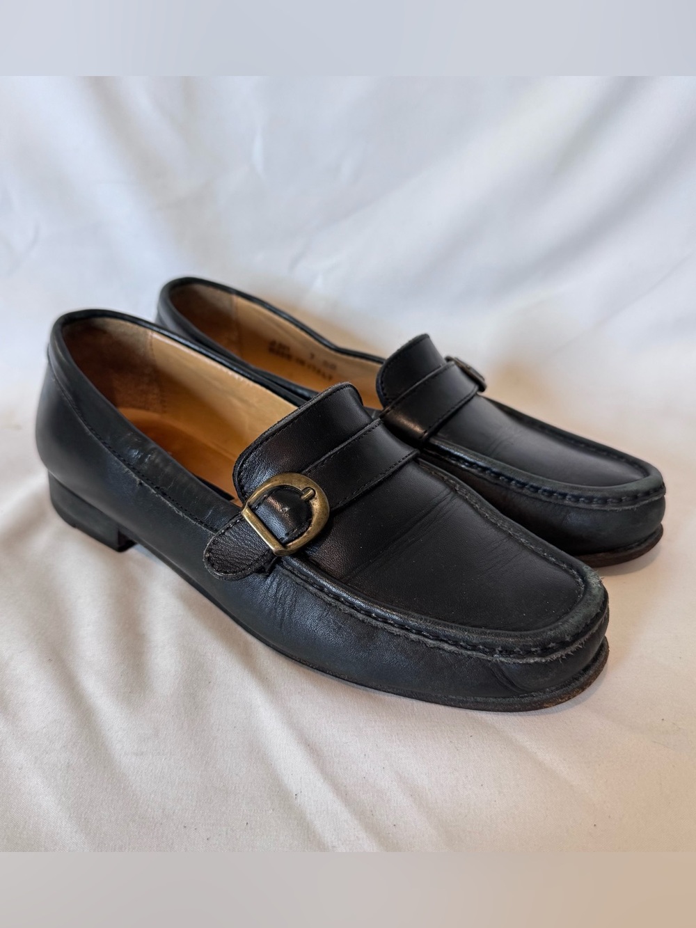 Vintage Coach Emery Women Flat Shoes Black Leather Size 7 Loafers Buckle Strap